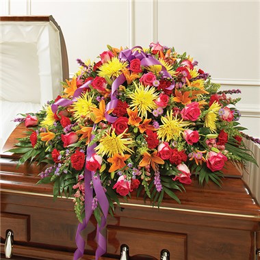 Multicolor Bright Mixed Flower Half Casket Cover